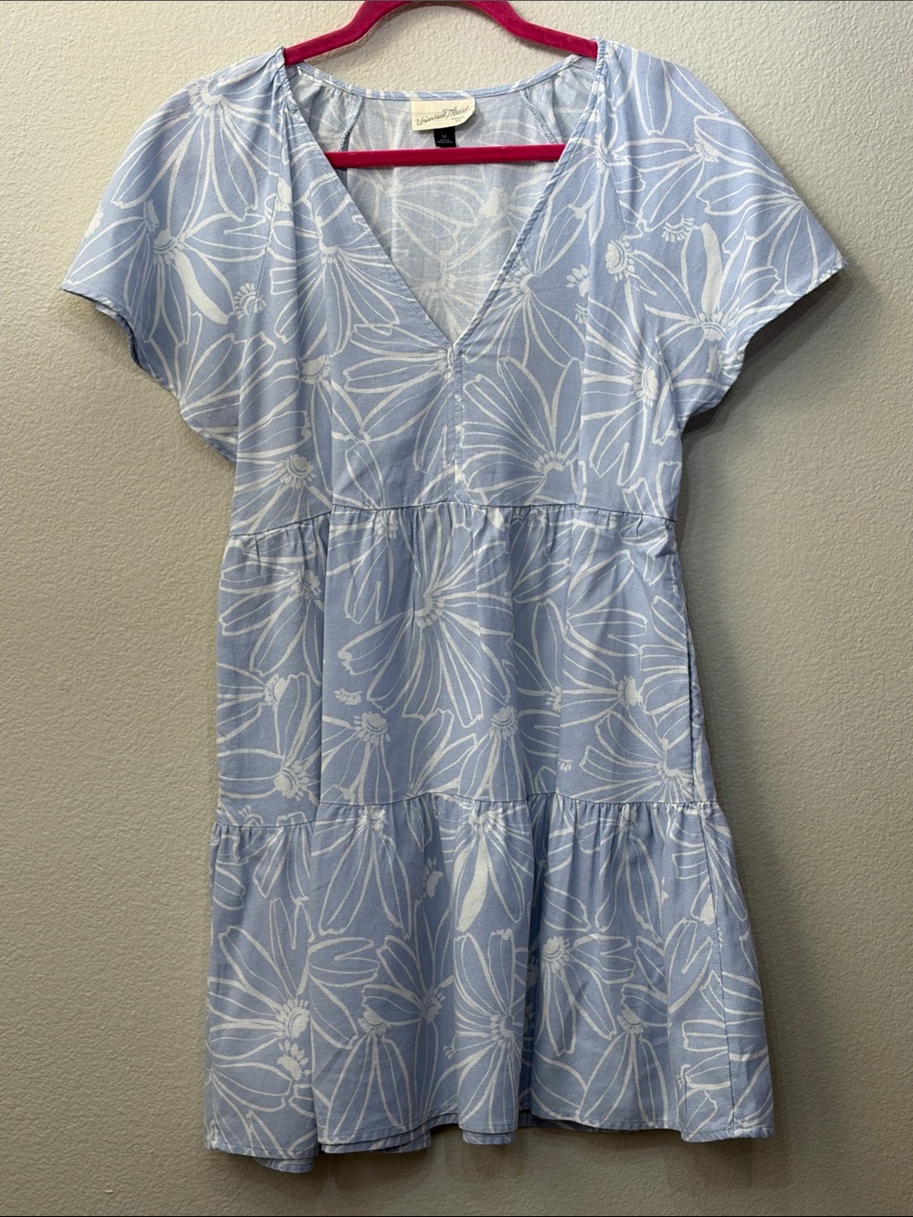 Universal Thread Light Blue & White Floral V-Neck Tiered Mini Dress
